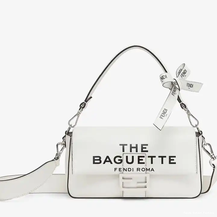 Cheap HOT The Motif Bag Nappa Fendi Baguette In Baguette White Leather Medium 0627